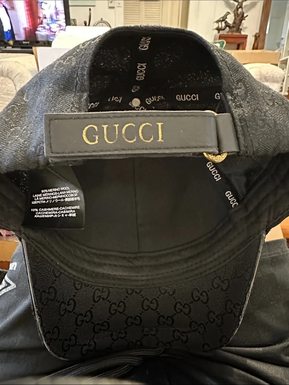 Gucci Black GG Monogram Baseball Cap with Gold Double G